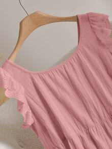 CosyJoli Plus Size Women Vacation Knotted Design Ruffle Trim Casual Tank Top - Dusty Pink - View 5