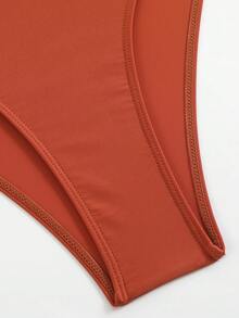 Swim Oasis Hollow-Out Solid Color Round Neck Women's Waist Belt Premium Set - Redwood - View 7