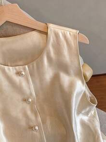 Resyla Top sin mangas con cuello redondo y patchwork para mujer - Albaricoque - Ver 3
