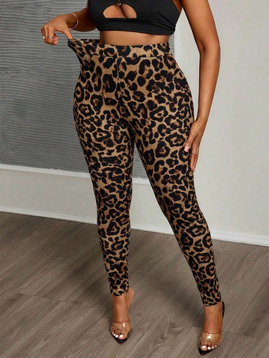 Slaydiva Quần legging cạp cao họa tiết da báo thời trang dành cho người có thân hình đầy đặn. - Nhiều màu - Xem 1