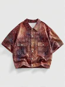 ROMWE MEN Street Life Men's Contrast Color Front Button Pocket Casual Short Sleeve Denim Shirt - Multicolor - View 1