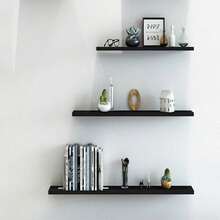 1PC Long Creative Wall Mounted Floating Shelf Sturdy Storage Shelving Unit For Living Room Background Wall Decoration Minimalist Home Decor Wall Shelf Organizer Space Saving Wall Mount Rack - Black - View 7