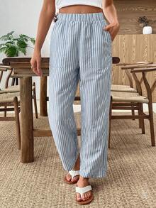 松紧腰条纹休闲裤 - 彩色 - 查看 5