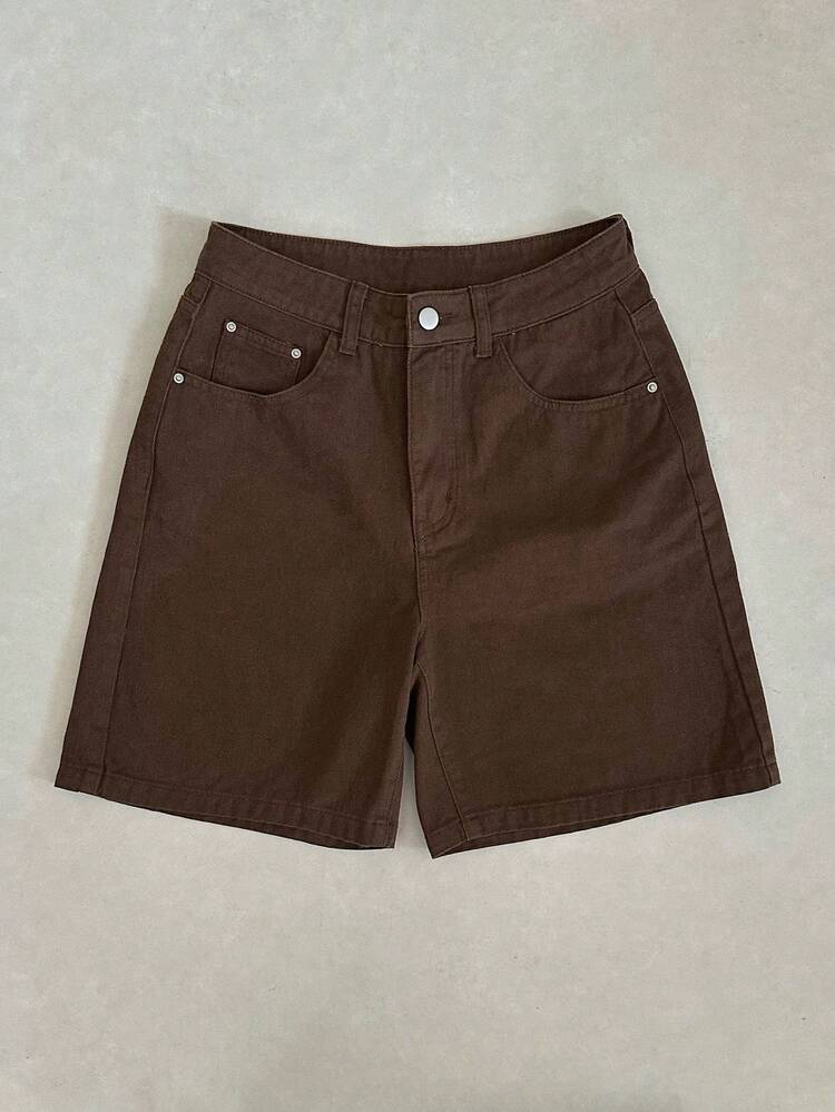 Women's Casual Street Style Brown Washed Denim Bermuda Shorts