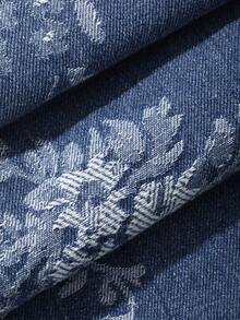 DAZY 女士浪漫休闲优雅印花细肩带纹理腰身A字长款牛仔连衣裙，春夏款 - 藍色 - 查看 7