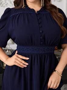 Modelyn Vestido casual de talla grande para mujer con cintura delgada y manga corta, adecuado para ir al trabajo y uso diario - Azul Marino - Ver 6