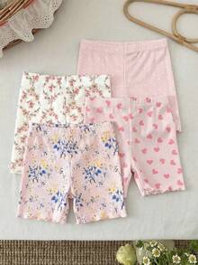 LMoss Kids Bộ quần áo thường ngày dệt kim họa tiết hoa chấm bi trái tim cho bé gái gồm 4 món. - Nhiều màu - Xem 2