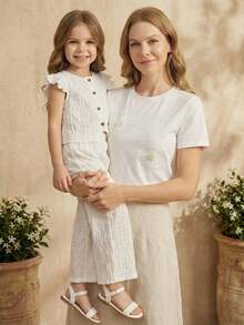 SHEIN Textured Fabric Sleeveless Top And Straight Leg Pants Set For Little Girls Girls Linen Outfit Girls Pant Sets Girls Two Piece Outfits Girls Outfits Kids Formal Outfits For Girls Little Girl Outfit Sets Kids Clothes For Girl Kids Clothes Girls Formal Outfits - White - View 9