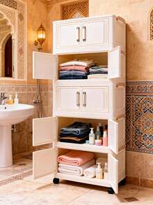 1 (45cm/17.7 Inches)-(60cm/23.6 Inches) Wide Folding Storage Cabinet, Clothing Cabinet Storage Box, Household Storage Storage Portable Wardrobe, Double-Door Folding Box, 1-5 Layers Optional, Thickened Double-Door Wheeled Storage Cabinet, Household Installation-Free Storage Rack, Clothes Toy Plastic Folding Storage Cabinet - Milky White - View 11