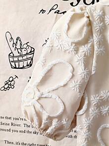 SHEIN Bộ đồ thể thao thường ngày thanh lịch dành cho bé gái: áo khoác cardigan màu trắng bóng, chất liệu jacquard, cài khuy ngọc trai, kết hợp với chân váy xếp ly. - Màu be - Xem 6