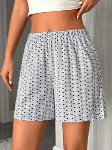 SHEIN 2 Pcs Multipack Cottonline Pointelle Multicolor Patterned Elastic Waist Comfort Relaxed Casual Sleep Shorts 2 Pcs Set - Multicolor - View 3