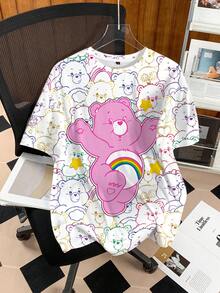 SHEIN X Care Bears 女士休闲熊图案印花T恤，夏季 - 白色 - 查看 1