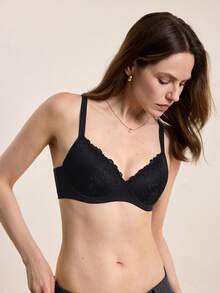Hourtrue Bralette de encaje con aros sexy para mujer - Negro - Ver 1