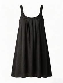 SHEIN Swim Summer Beach Women Solid Color Casual Holiday Travel Cover-Up Cami Dress - Black - View 9