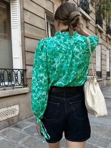 Pariaura 女士全印花单排扣休闲百搭日常衬衫 - 綠色 - 查看 2