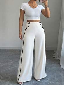 GlowEve CURVE Pantalones rectos de talla grande para mujer con bloques de color - Albaricoque - Ver 8