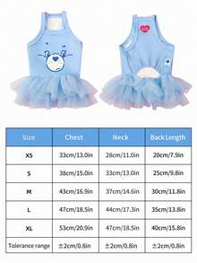 Care Bears X PETSIN 1件猫狗通用服装，可爱印花爱心熊图案蓝色吊带裙，春夏薄款公主风宠物连衣裙 - 藍色 - 查看 4