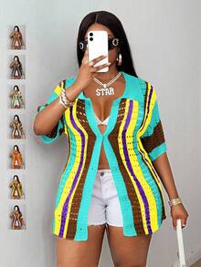 Maweii Women's Light Yellow Knitted Cardigan,Half-Sleeve Button Semi-Transparent Summer Boho Vacation Holiday Top, Party Milkmaid Festival Rave Outfits - Multicolor - View 1