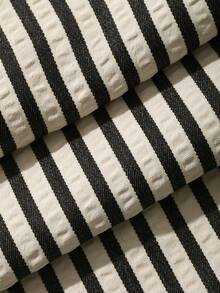 DAZY Conjunto casual de 2 piezas de chaleco con nudo delantero y pantalones a rayas para mujer - Negro - Ver 7