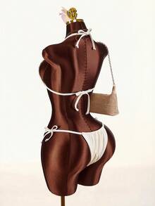 Amplova Bộ đồ hai mảnh kiểu Bohemian dành cho nữ, gồm áo lót tam giác, đính cườm và thêu, màu xanh lá cây, gợi cảm và phá cách. - Màu be - Xem 7