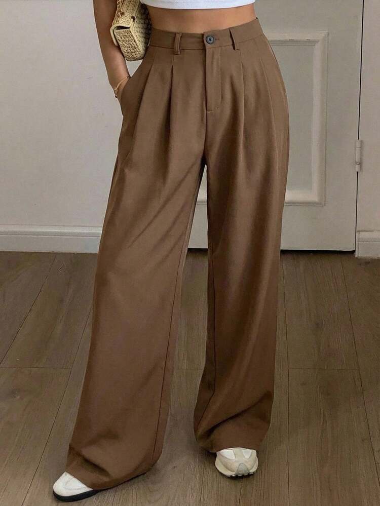 Women's Solid Color Straight Leg Casual Pants, Suitable For Commuting In Summer