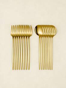 16-Piece Stainless Steel Fork And Spoon Tableware Set Portugal Steak Tableware Set Suitable Tableware Wedding Hotel - Gold - View 5