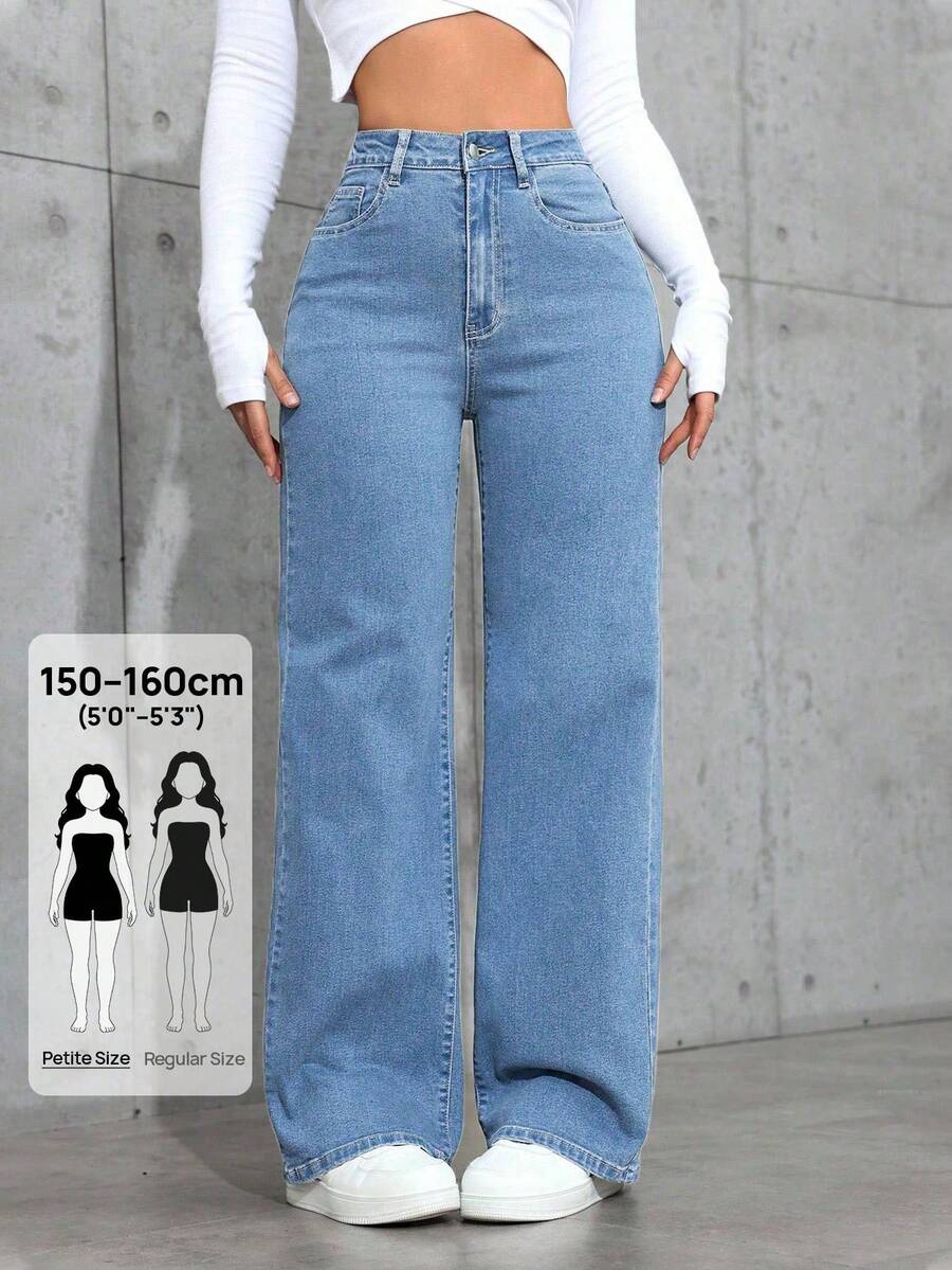 Jeanoix Petite 女士Y2K休闲日常通勤百搭直筒牛仔裤 - 淺色水洗藍 - 查看 1