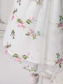 SHEIN Young Girl Elegant White Summer Traditional Wedding Dress,Floral Embroidered Mesh Ruffle Hem Princess Gown For Birthday,Graduation & Flower Girls - Green - View 8