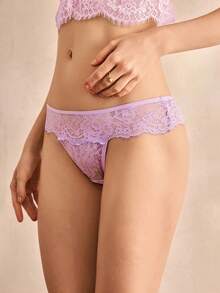 Charlaine Women's Breathable Sheer Solid Color Lace Panties - Purple - View 5