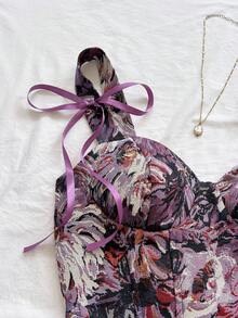 SHEIN WYWH 女士度假提花系带设计时尚吊带背心 - 紫色 - 查看 4