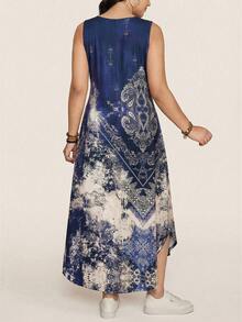 SHEIN LUNE 大码女士休闲无袖连衣裙，佩斯利印花，适合度假 - 彩色 - 查看 2