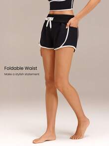 GLOWMODE Pantalones cortos de verano casuales diarios de 2.5" con cintura plegable, bolsillos laterales, tubería de contraste y absorción de humedad de la marca Ace Attitude - Negro - Ver 3