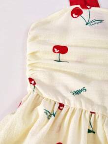 SHEIN Elegant And Fashion Dress For Tween GirlsCherry Texture Fabric Print, Front Pleated Colorblock, Adjustable Spaghetti Straps, Open Back Design, Suitable For Summer Occasions Like Parties, Dinners, Picnics - Multicolor - View 6