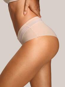 Barelissa Women's Seamless Mesh Trim Comfort Bikini Panties - Apricot - View 5