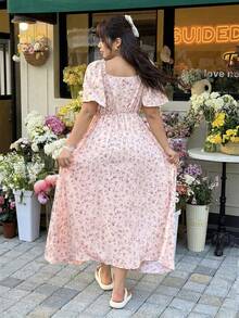 GalTyme 大码粉色碎花连衣裙 - 粉色 - 查看 6