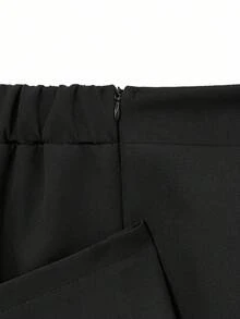 GlowEve CURVE Bộ vest blazer và quần âu cổ tròn viền bèo nhún phong cách tối giản dành cho người đi làm cỡ lớn, mùa thu - màu đen - Xem 4