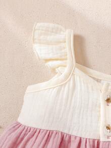 SHEIN Newborn Baby Patchwork Ruffle Casual Everyday Dress - Dusty Pink - View 4