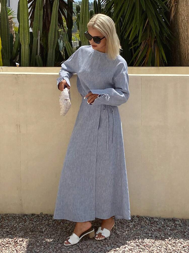 Women's Elegant Loose Casual Pullover Shirt And Long Skirt 2 Pieces Set, Spring/Summer