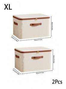 1/2 Packs Zippered Fabric Storage Box, Foldable & Washable Closet Organizer, With Handle (Beige) - Beige - View 6