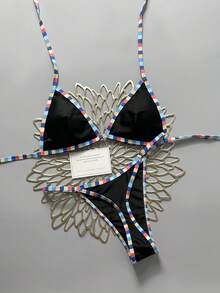 Swim Vcay Set Pakaian Renang Bikini Thong Wanita dengan Tali Halter yang Dapat Diatur - MultiWarna - View 3