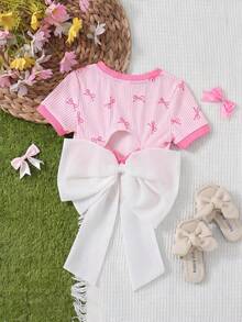 SHEIN 女童圆领条纹拼接休闲百搭日常T恤 - 彩色 - 查看 1