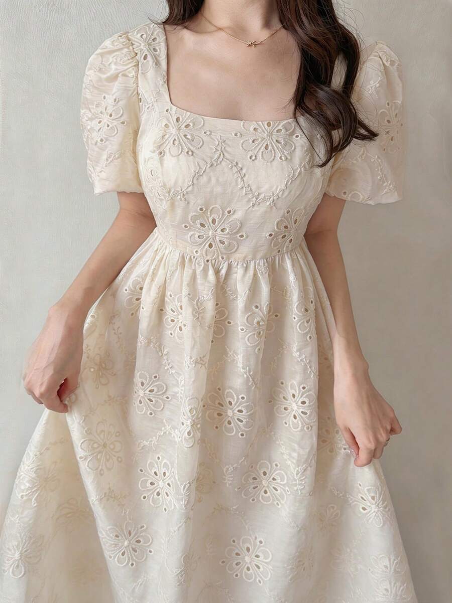 FRIFUL Đầm dài dự tiệc thanh lịch dành cho nữ, thêu hoa, xếp ly ở eo. - Màu be - Xem 1