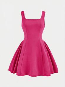 Firerie Kids Tween Girls' Lovely Square Neck A-Line Patchwork Dress With Oversized Bow At Back - Hot Pink - View 5