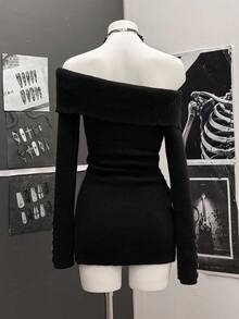 StreetHx Vestido de suéter casual de manga larga con cuello vuelto y botones, de corte ajustado para mujer - Negro - Ver 4