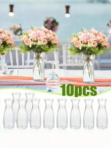 SHEIN 5 10 12 Pieces Plastic Striped Vase Set Transparent Floral Arrangement Handmade For Various Bouquets And DIY Decoration Holiday Home Decor Desktop Wedding Party Display - A - View 10
