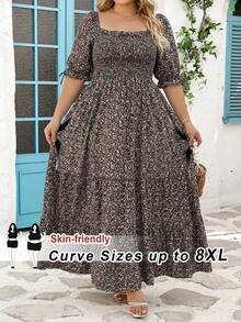 SHEIN CURVE+ 加大码曲线尺码，适合美国尺码 22，音乐节、海滨度假、波西米亚浪漫碎花连衣裙，适合海滩度假、毕业季、波西米亚风格节日、沙滩装、假日服装 - 彩色 - 查看 5