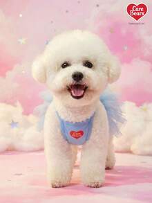 Care Bears X PETSIN 1件猫狗通用服装，可爱印花爱心熊图案蓝色吊带裙，春夏薄款公主风宠物连衣裙 - 藍色 - 查看 6