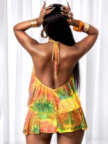 BamGleam 女士夏季度假印花镂空露背吊带连体裤 - 彩色 - 查看 2