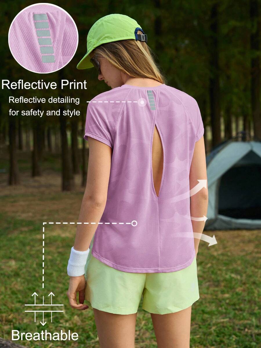 Exploreva Camiseta rosa de malla transpirable para deportes al aire libre para mujer - Morado - Ver 1