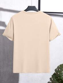 Manfinity Homme Áo thun nam cổ tròn màu mơ tối giản, áo thun cổ tròn in chữ nghệ thuật vẽ tay, áo thun nam cổ tròn sang trọng tối giản phong cách thường ngày, thích hợp cho kỳ nghỉ và hoạt động ngoài trời. - Màu be - Xem 2